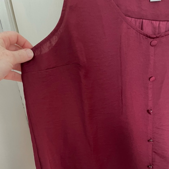 Burgundy/Maroon Button Front Silky Tank Top with Tie Front Detail - Picture 2 of 4